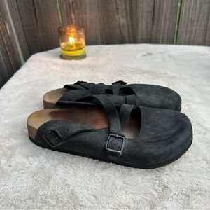 Comfortfusse CARLEN Boho Women's Black Slip-On Black Leather Clogs SZ 39 8-8.5